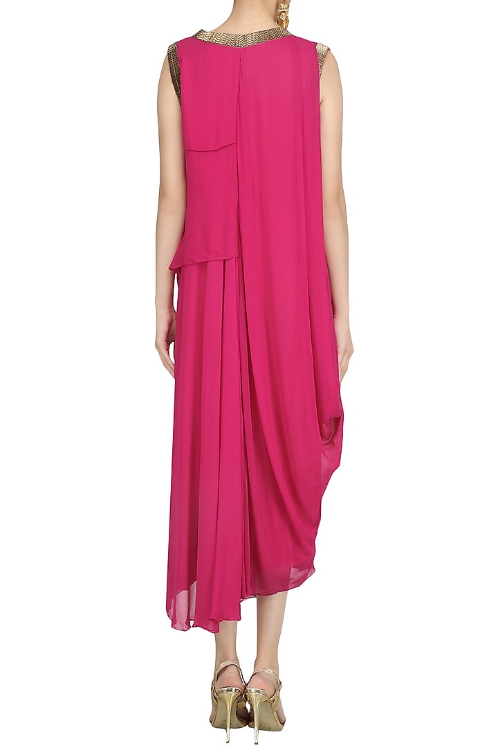 Red metal work drape dress available only at Pernia's Pop Up Shop.