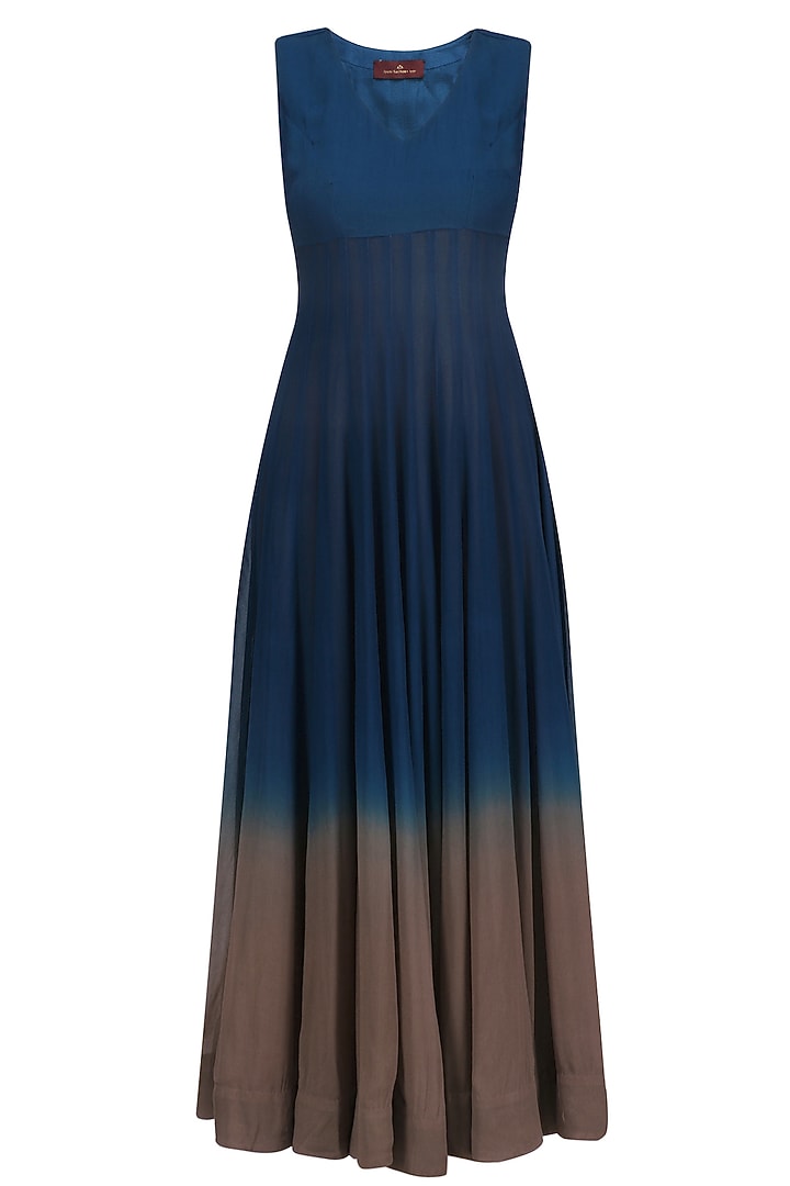 Navy blue and gunmetal ombre anarkali with floral work jacket available only at Pernia's Pop Up Shop.