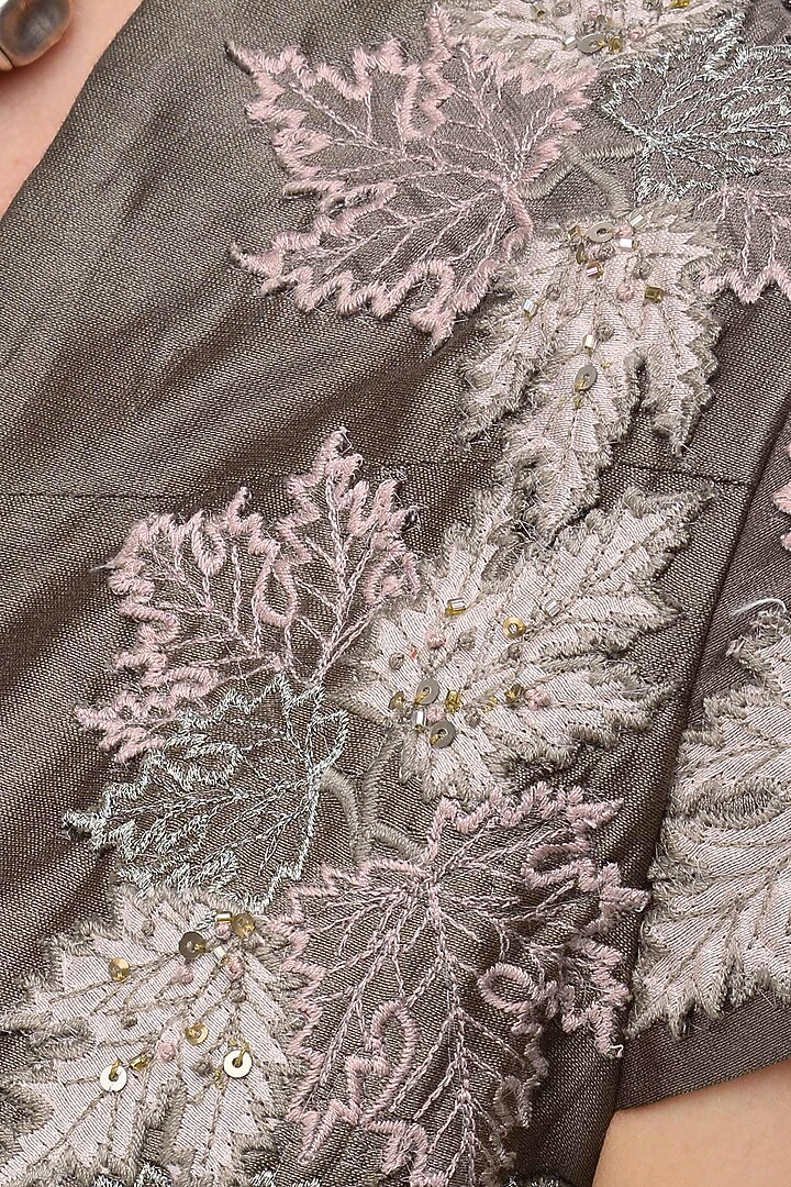 Pink and gunmetal floral embroidered layered anarkali kurta available only at Pernia's Pop Up Shop.