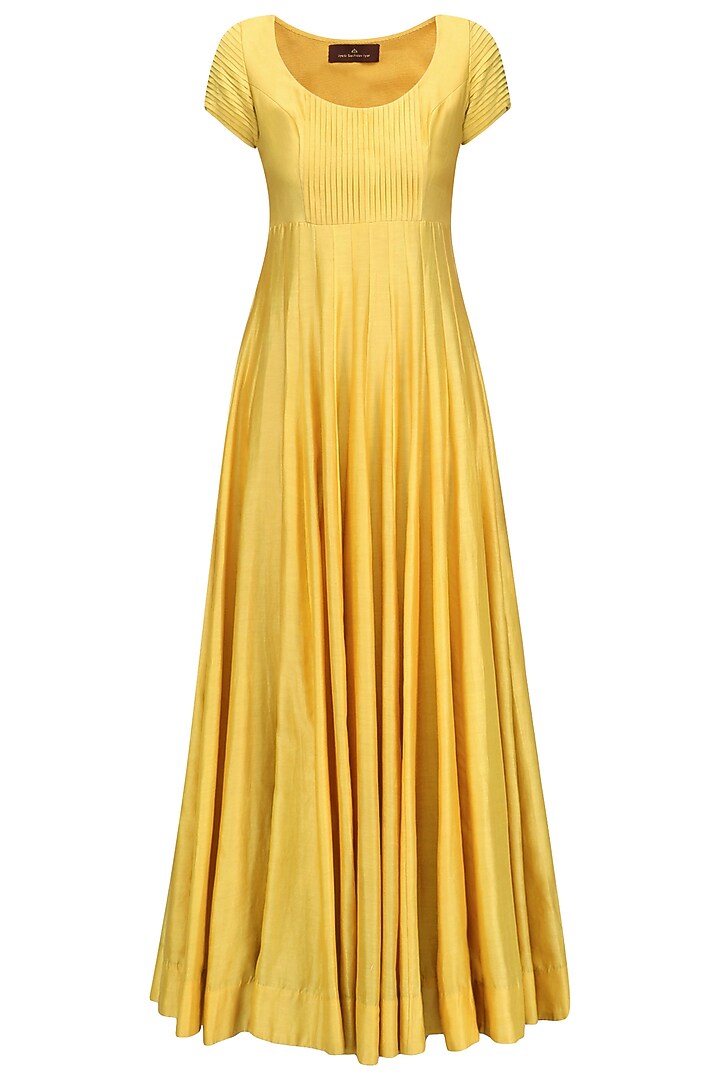 Mustard yellow anarkali with floral embroidered jacket available only at Pernia's Pop Up Shop.