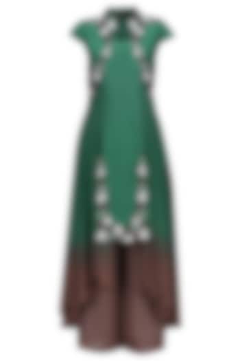 Emerald green floral cutwork kurta with gunmetal palazzo pants available only at Pernia's Pop Up Shop.