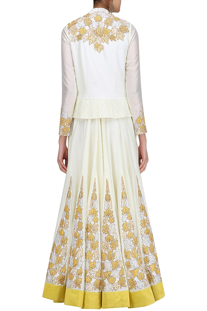 Ivory floral embroidered kalidaar anarkali and jacket set available only at Pernia's Pop Up Shop.