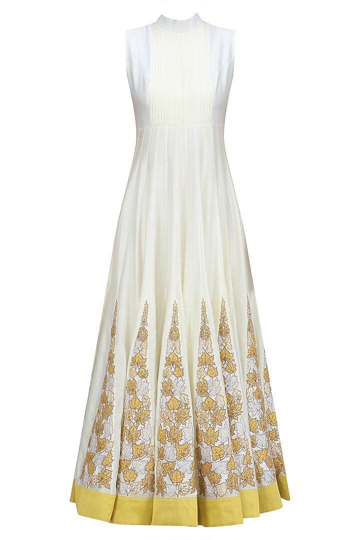 Ivory floral embroidered kalidaar anarkali and jacket set available only at Pernia's Pop Up Shop.