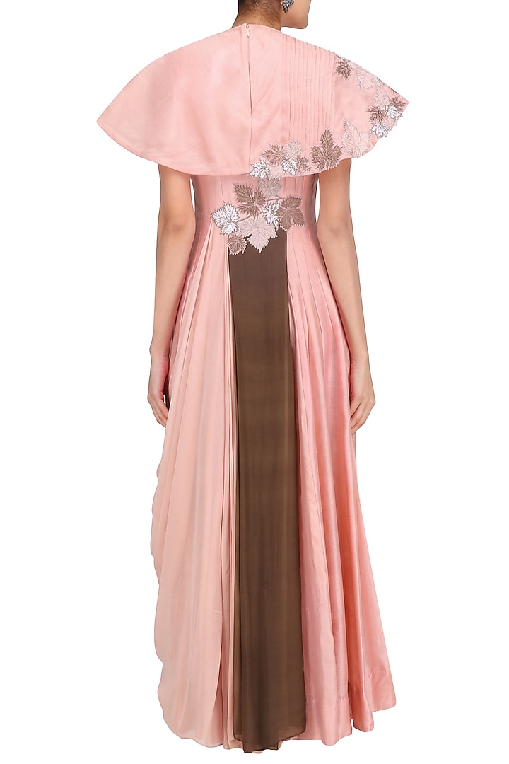 Pink ombre drape anarkali with floral embroidered short cape available only at Pernia's Pop Up Shop.