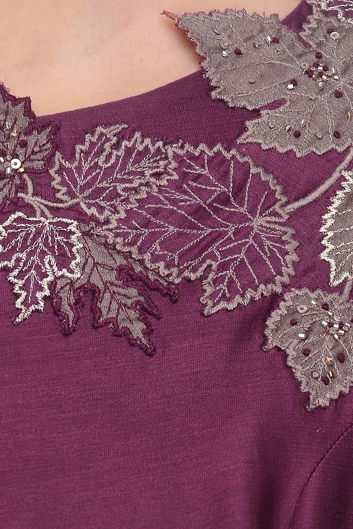 Maroon and gunmetal floral embroidered drape anarkali kurta available only at Pernia's Pop Up Shop.