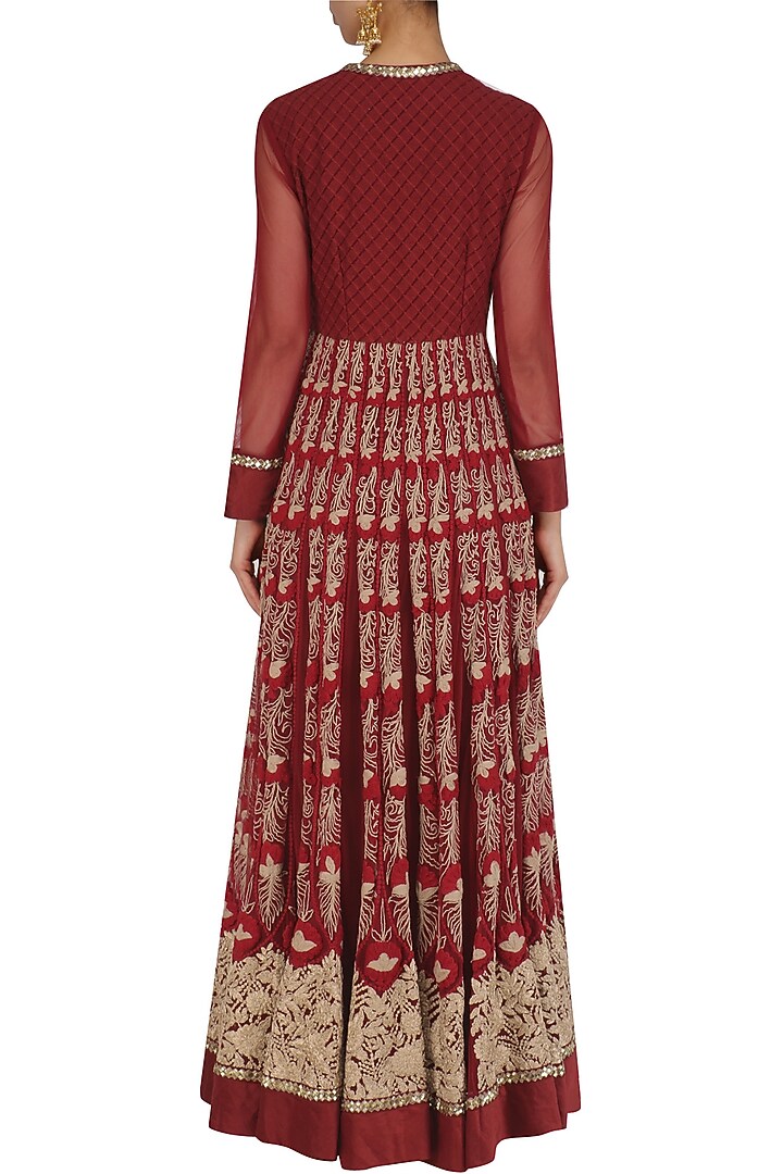 Maroon dori and thread work anarkali set available only at Pernia's Pop Up Shop.