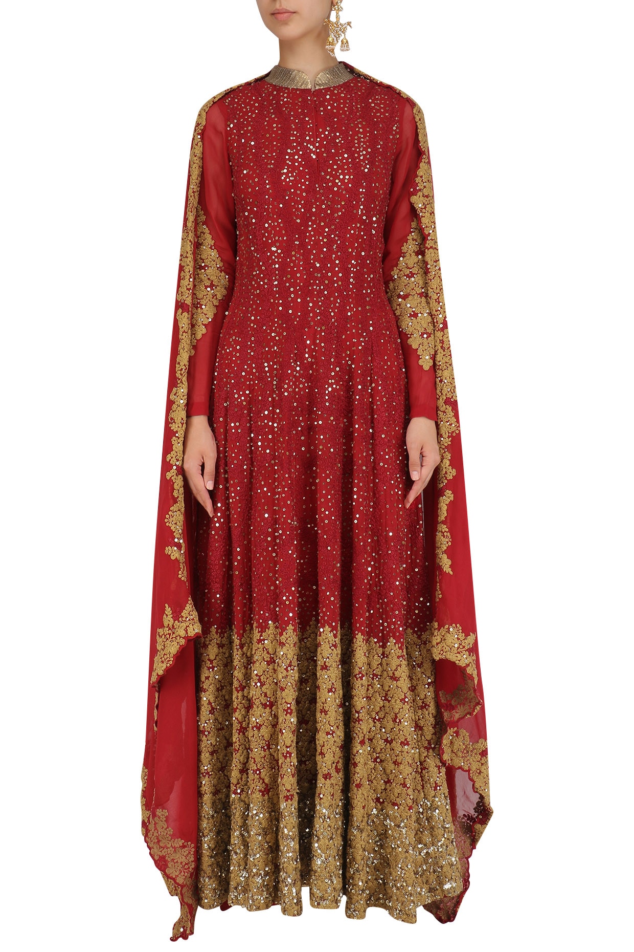 red and gold anarkali