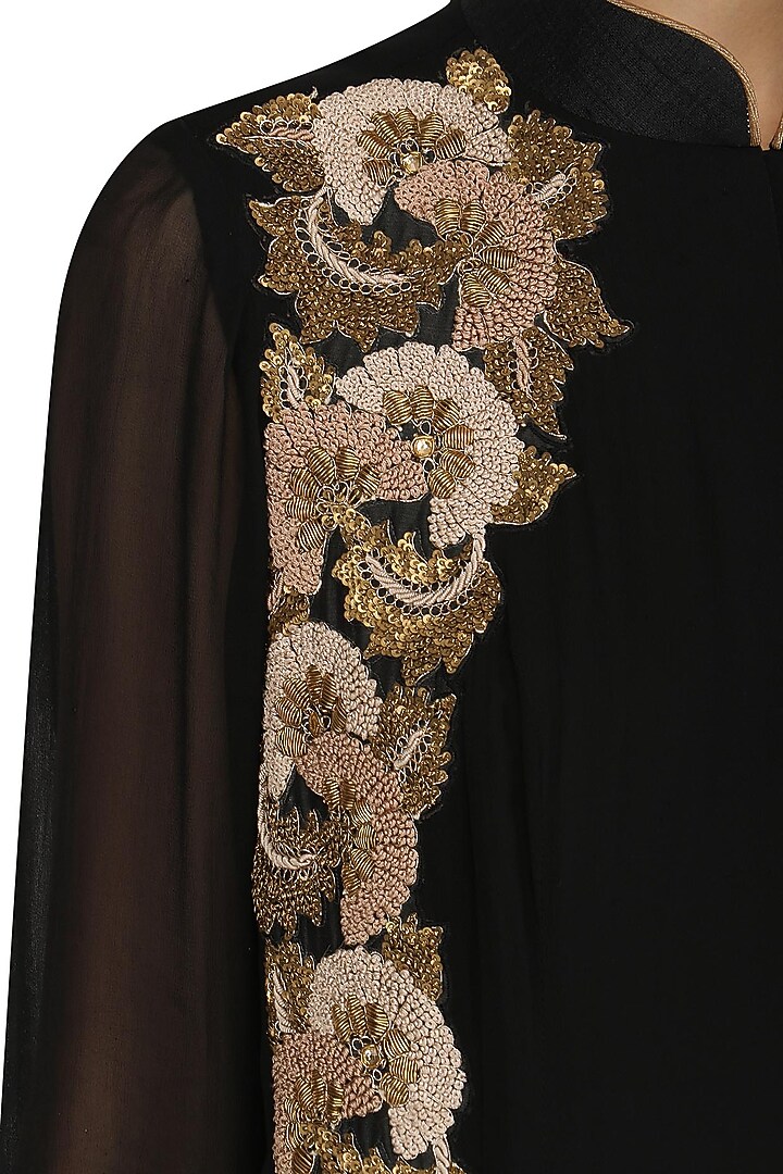 Black zardozi and thread work double layer anarkali set available only at Pernia's Pop Up Shop.