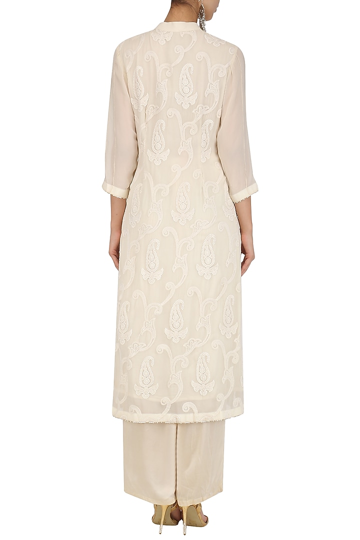 Ivory pearl and thread work straight kurta set available only at Pernia's Pop Up Shop.