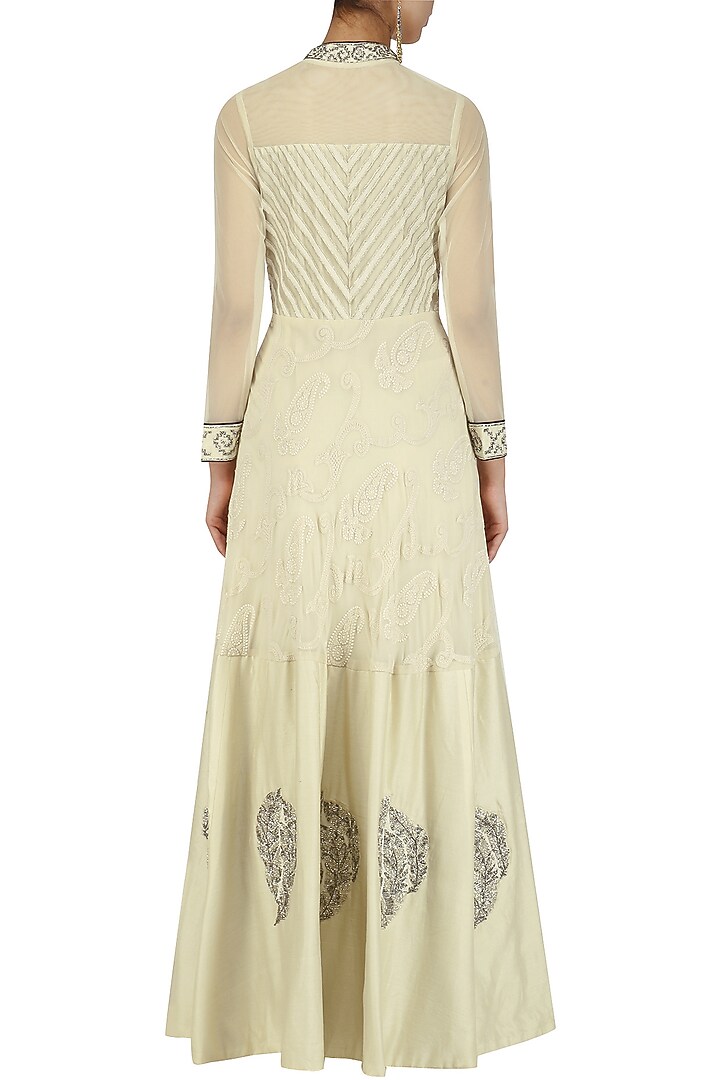 Beige and black thread and cutdana work anarkali setavailable only at Pernia's Pop Up Shop.