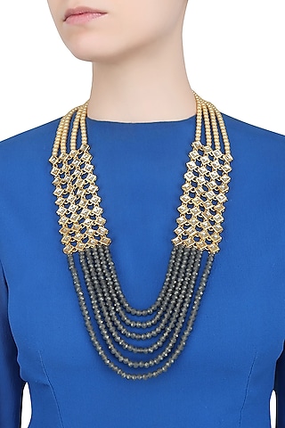 Pearls And Blue Beads Multiple String Necklace by Just Shraddha