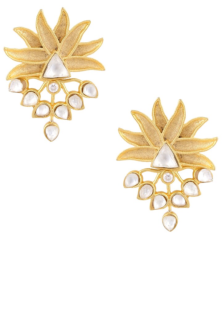 Just Shraddha presents Gold finish stone studded flower earrings available only at Pernia's Pop Up Shop.