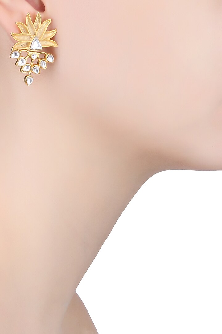 Gold Finish Stone Studded Flower Earrings by Just Shraddha