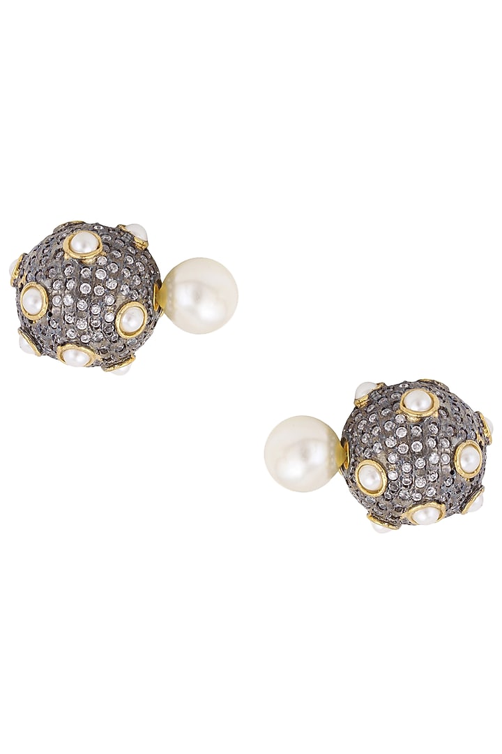 Just Shraddha presents Gunmetal finish pearl double sided earrings available only at Pernia's Pop Up Shop.