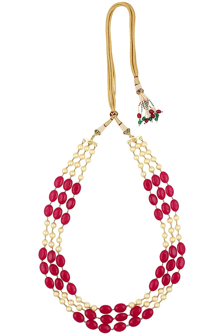 Just Shraddha presents Pearls and ruby stone three strand necklace available only at Pernia's Pop Up Shop.