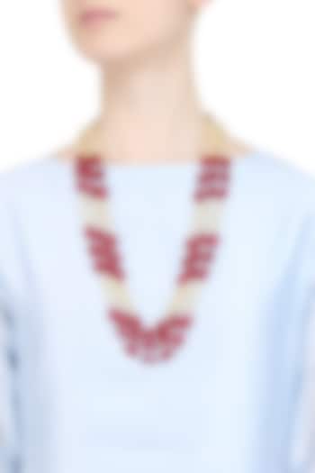 Pearls and Ruby Stone Three Strand Necklace by Just Shraddha