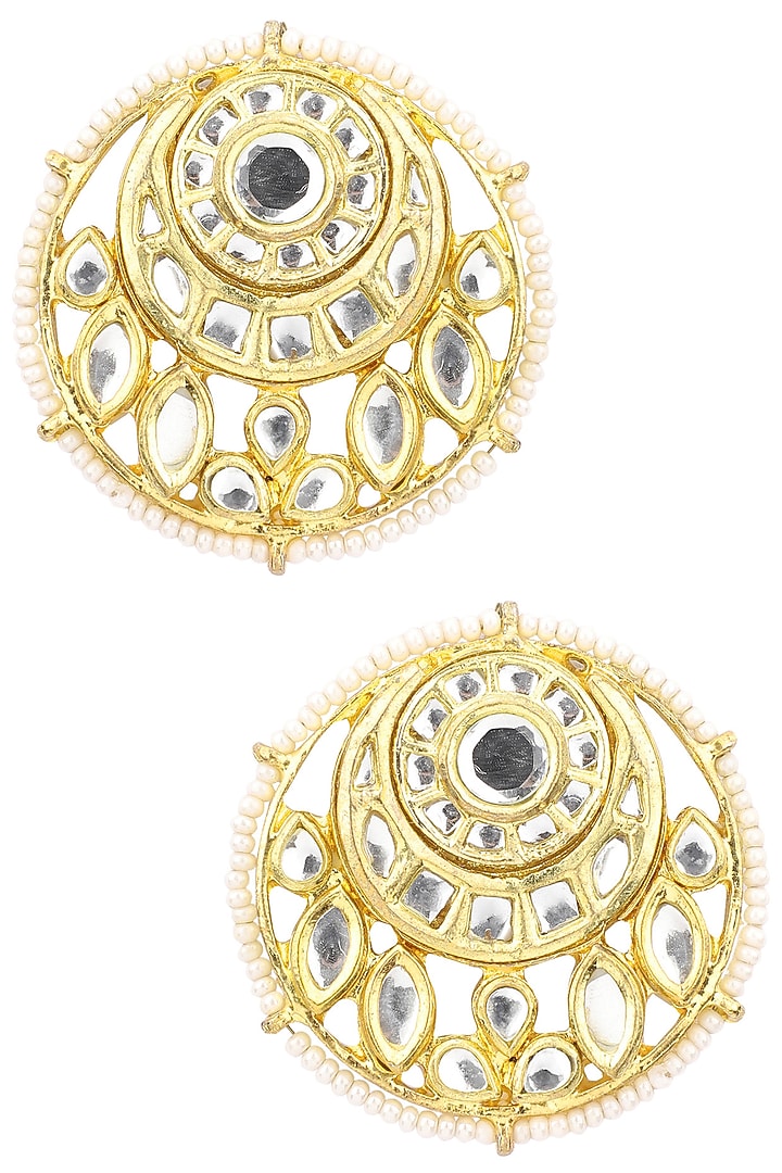 Gold plated kundan and pearls stud earrings available only at Pernia's Pop Up Shop.