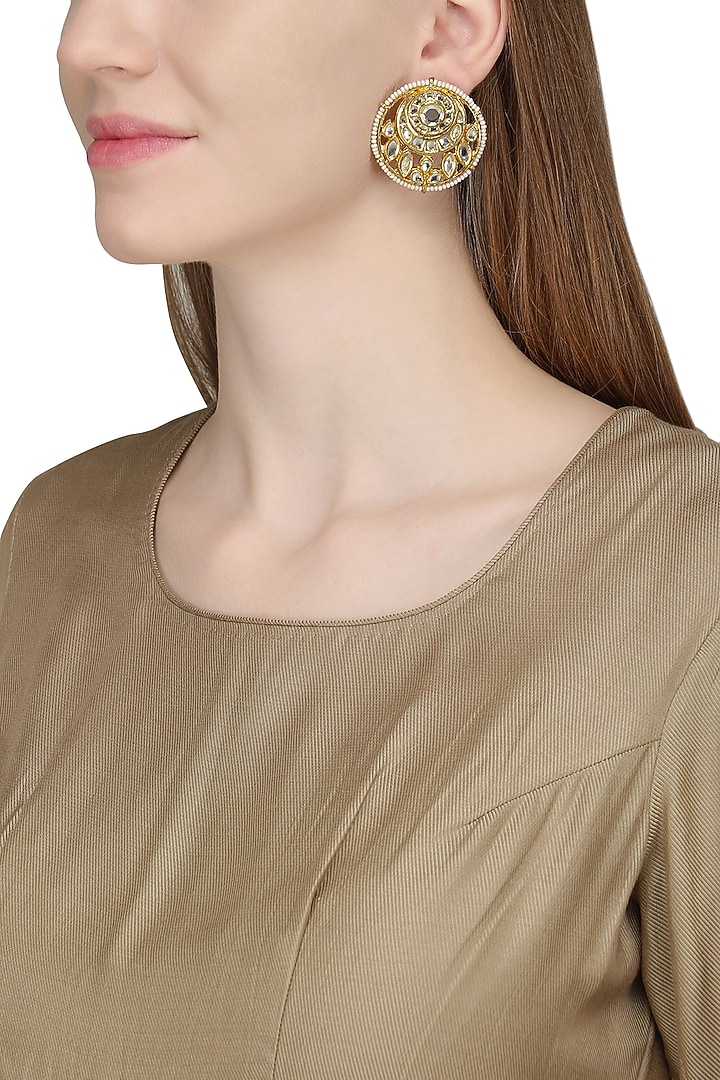 Gold plated kundan and pearls stud earrings available only at Pernia's Pop Up Shop.