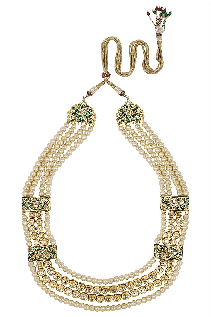 Gold plated kundan, pearls and enamel necklace available only at Pernia's Pop Up Shop.