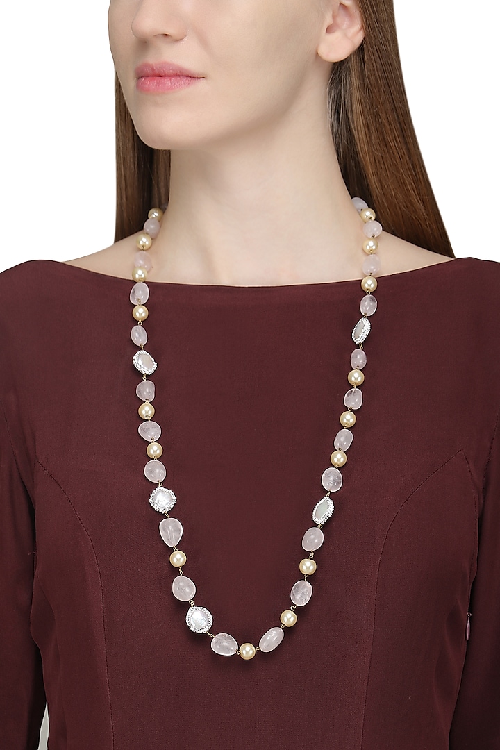 Mother Of Pearl and Quartz Beaded Necklace by Just Shraddha