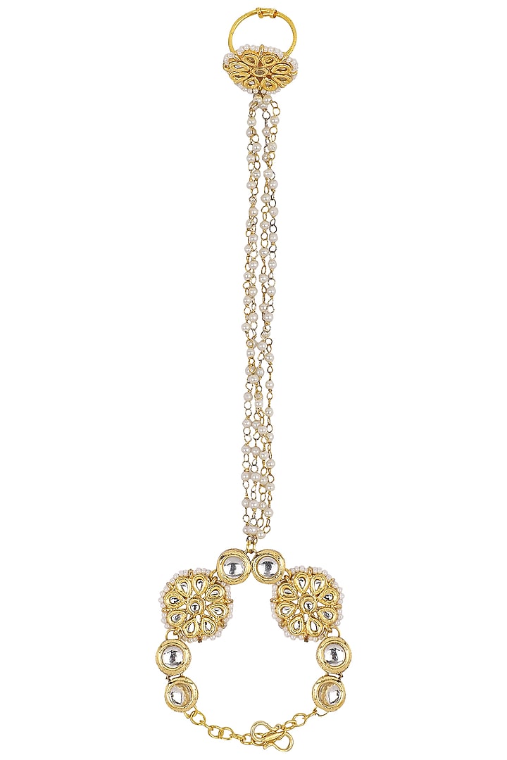 Gold plated kundan and pearls haath phool available only at Pernia's Pop Up Shop.