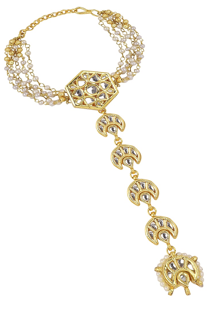 Gold plated pearls and kundan haath phool available only at Pernia's Pop Up Shop.