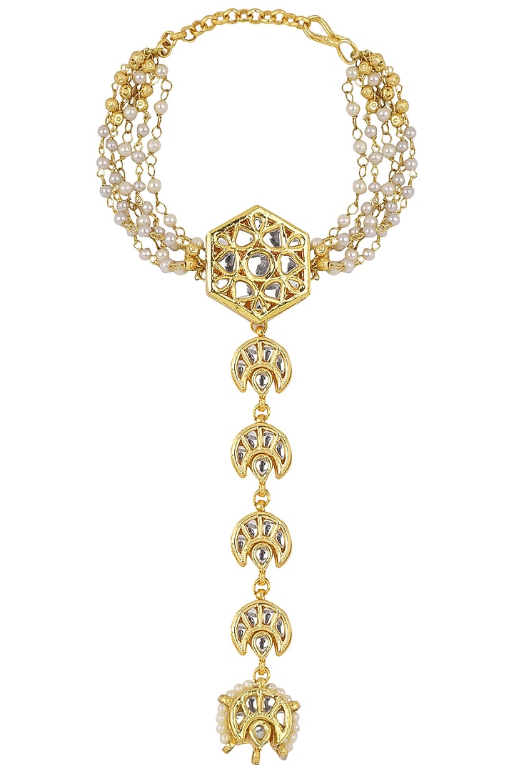 Gold plated pearls and kundan haath phool available only at Pernia's Pop Up Shop.