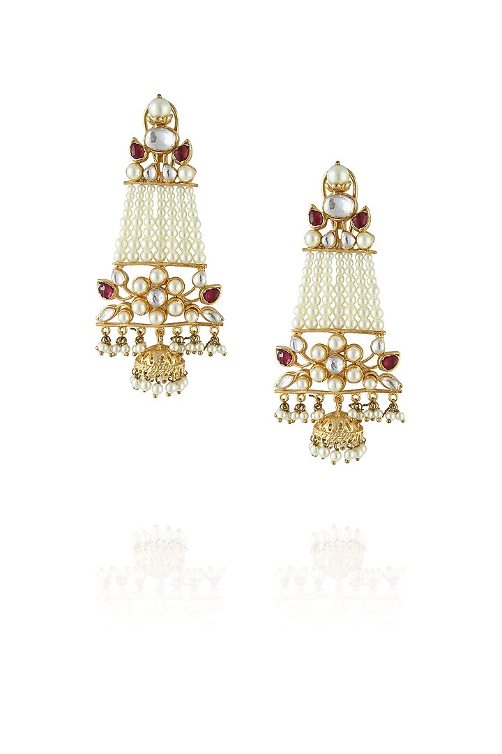 22k gold finish 7 liner pearl jhalar earrings available only at Pernia's Pop Up Shop.