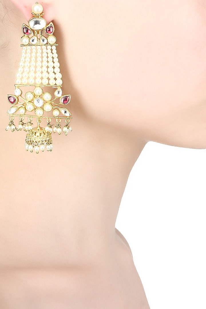 22k gold finish 7 liner pearl jhalar earrings by Just Shraddha