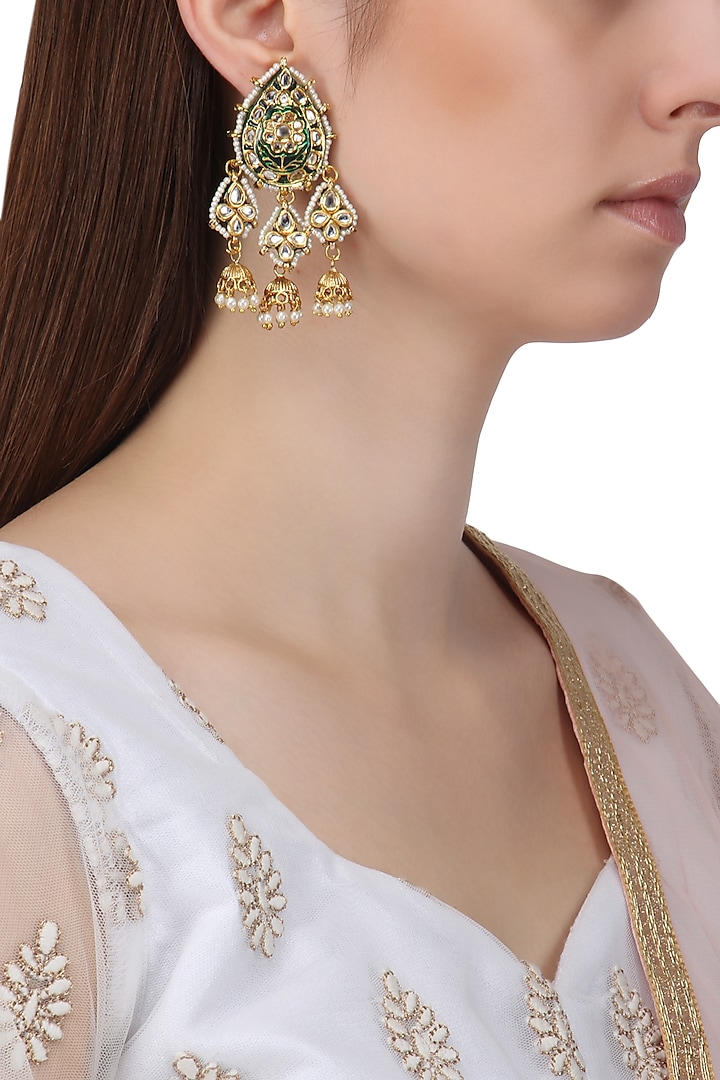 Gold Finish Kundan Earrings by Just Shraddha