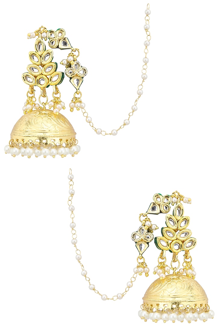 Gold finish kundan and pearls earrings available only at Pernia's Pop Up Shop.
