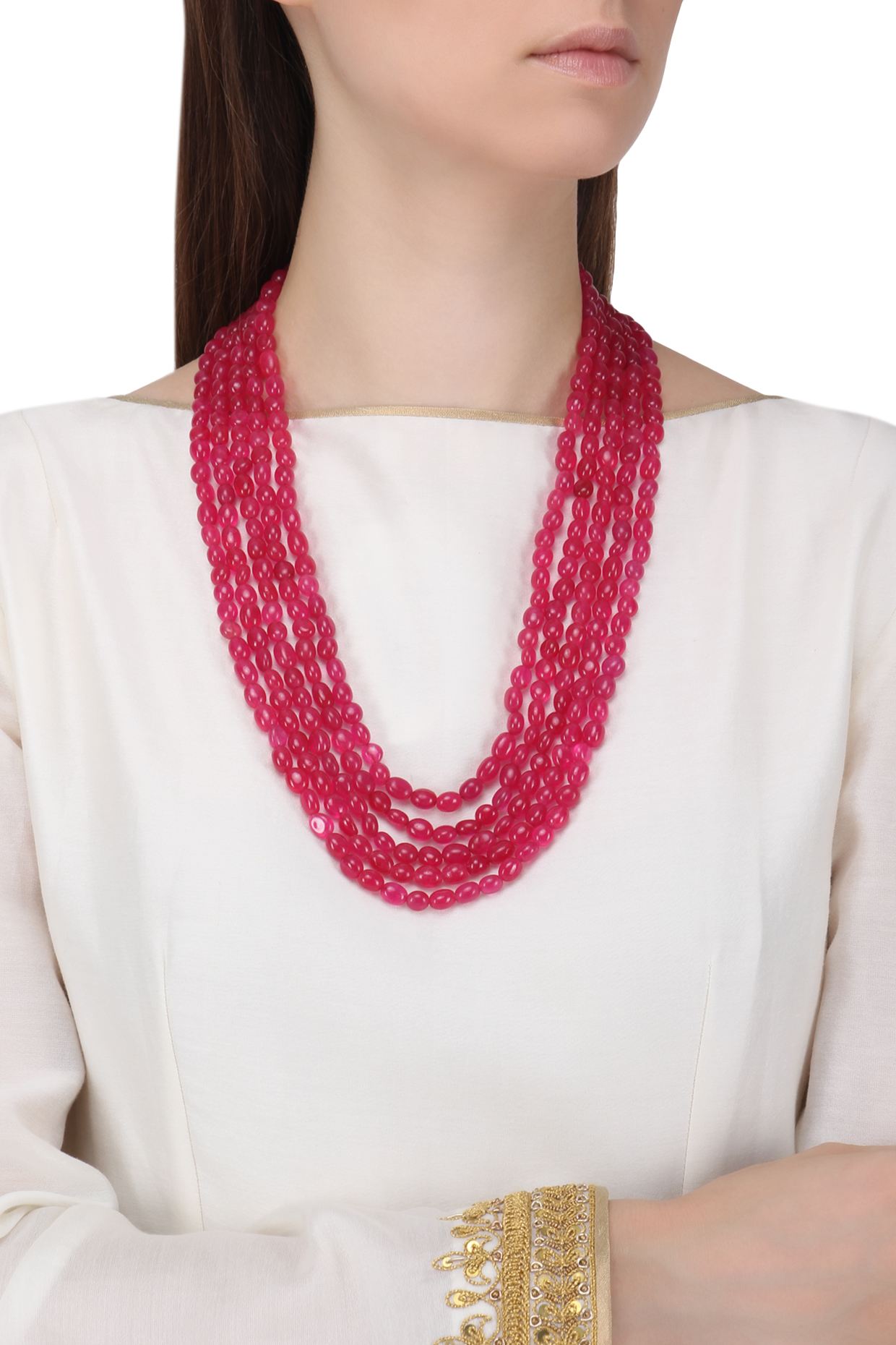 Maroon stones multi string necklace available only at Pernia's Pop Up Shop.