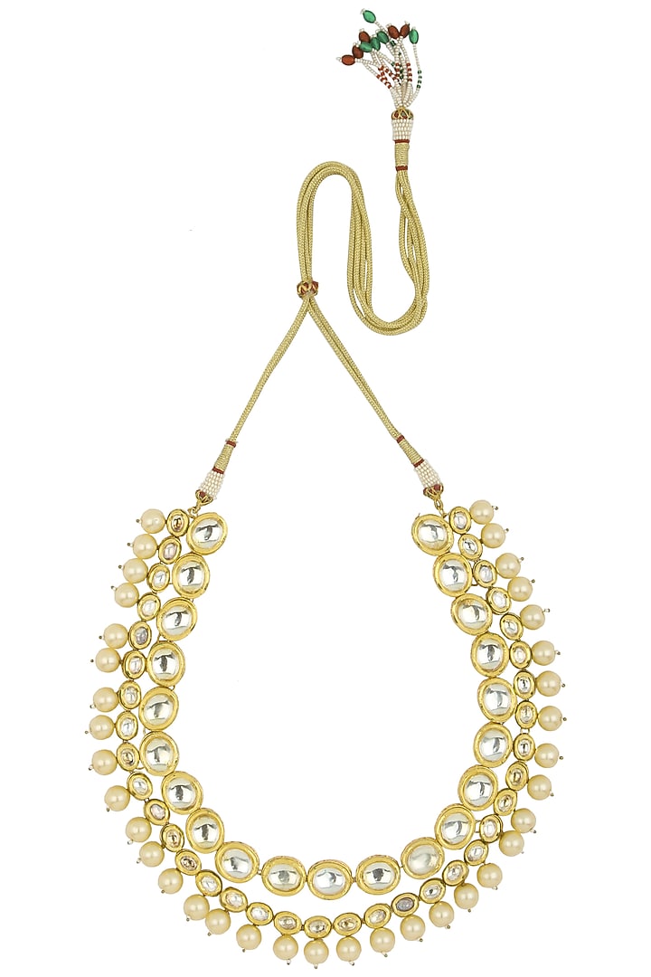 Gold finish polki stone and pearls necklace available only at Pernia's Pop Up Shop.