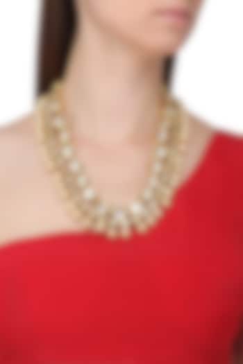 Gold Finish Polki Stone and Pearls Necklace by Just Shraddha