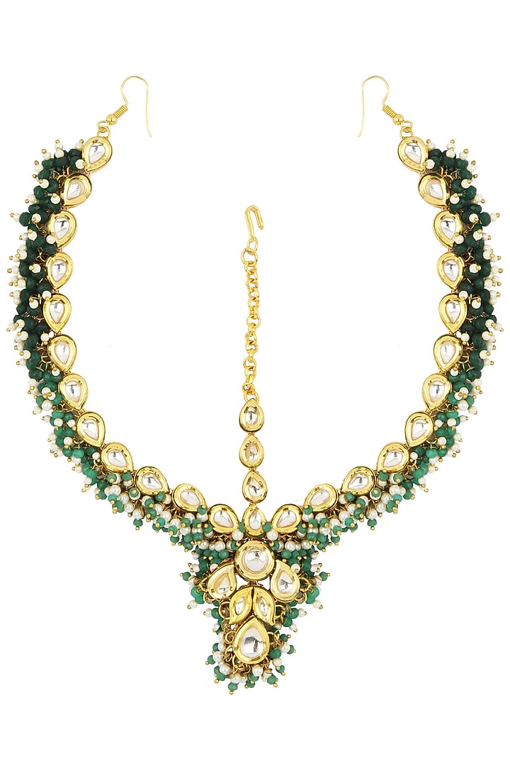 Gold finish polki and pearls maatha patti available only at Pernia's Pop Up Shop.