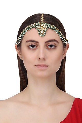 Gold Finish Polki and Pearls Maatha Patti by Just Shraddha