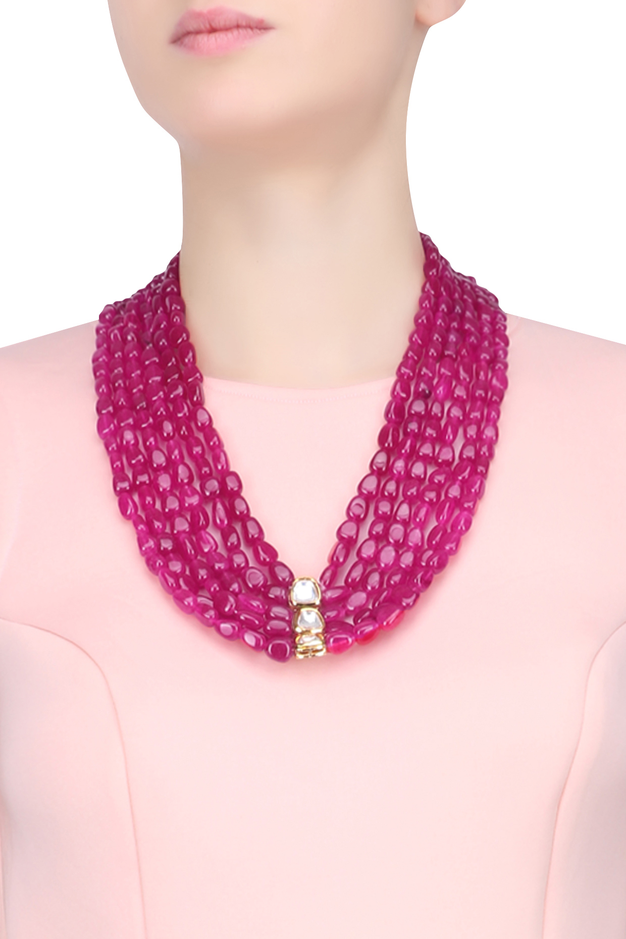 Just Shraddha presents Ruby stones multi string statement necklace available only at Pernia's Pop Up Shop.