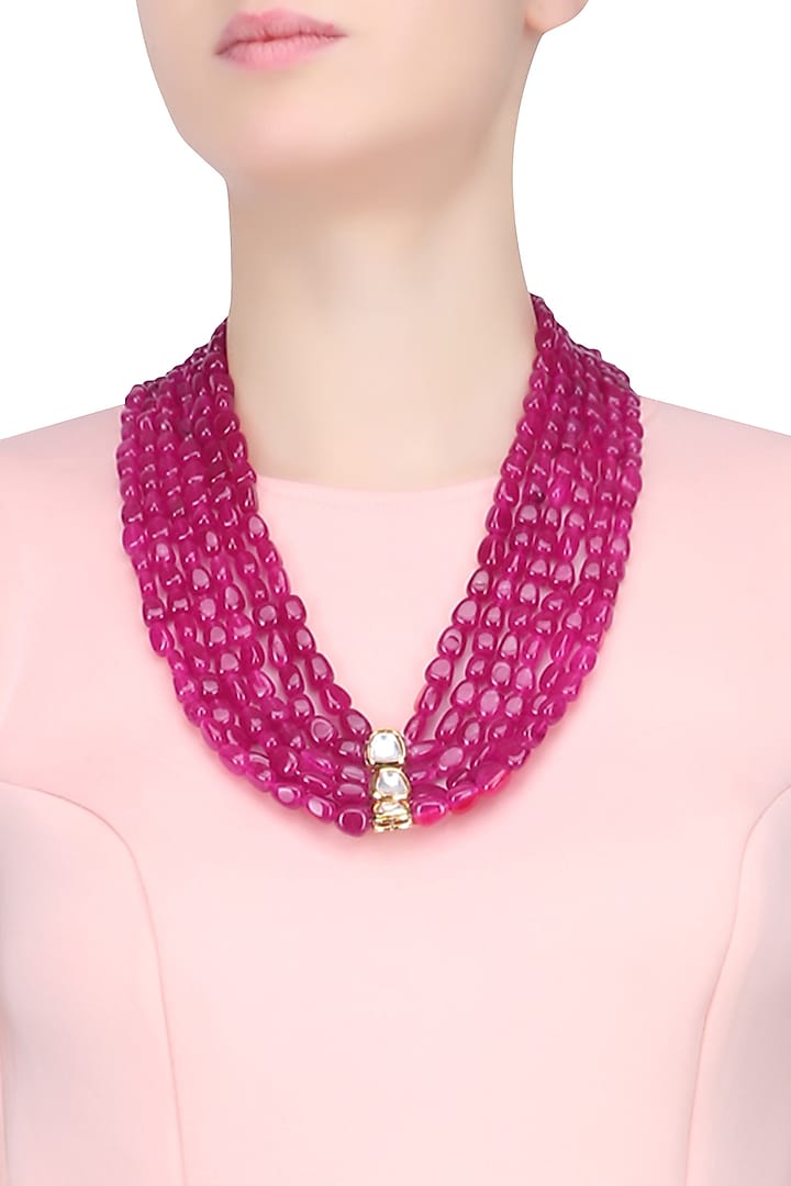 Ruby Stones Multi String Statement Necklace by Just Shraddha