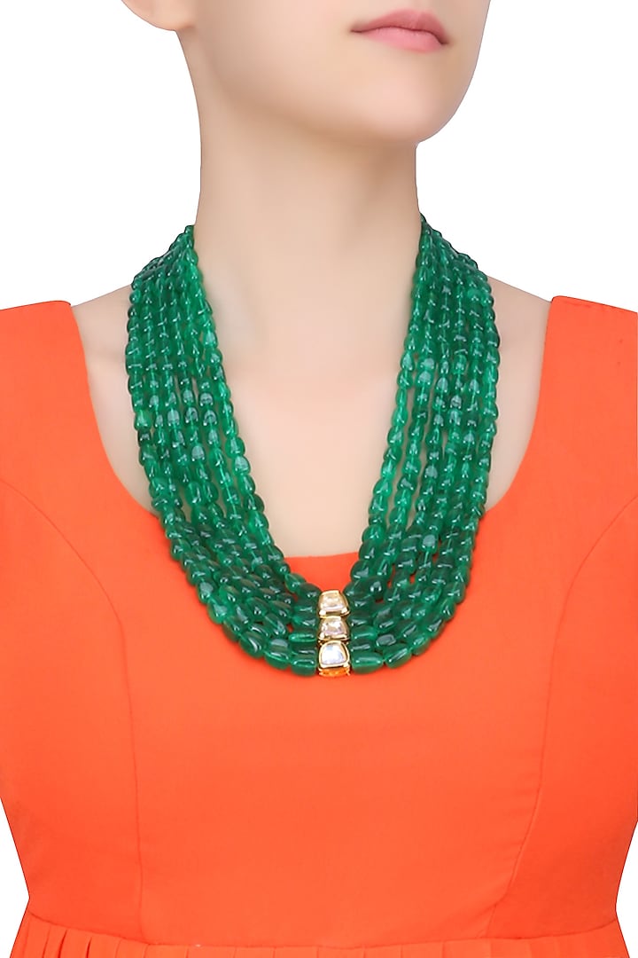 Emerald Stones Multi String Statement Necklace by Just Shraddha