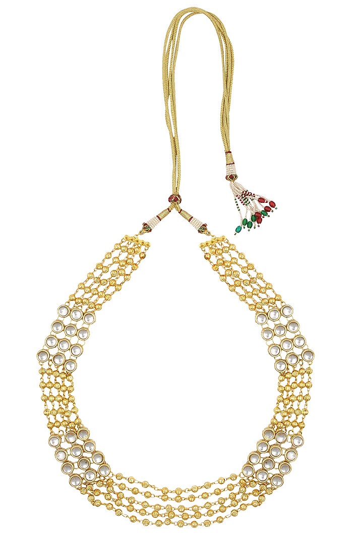Just Shraddha presents Golden beads and kundan stones gold finish string necklace available only at Pernia's Pop Up Shop.