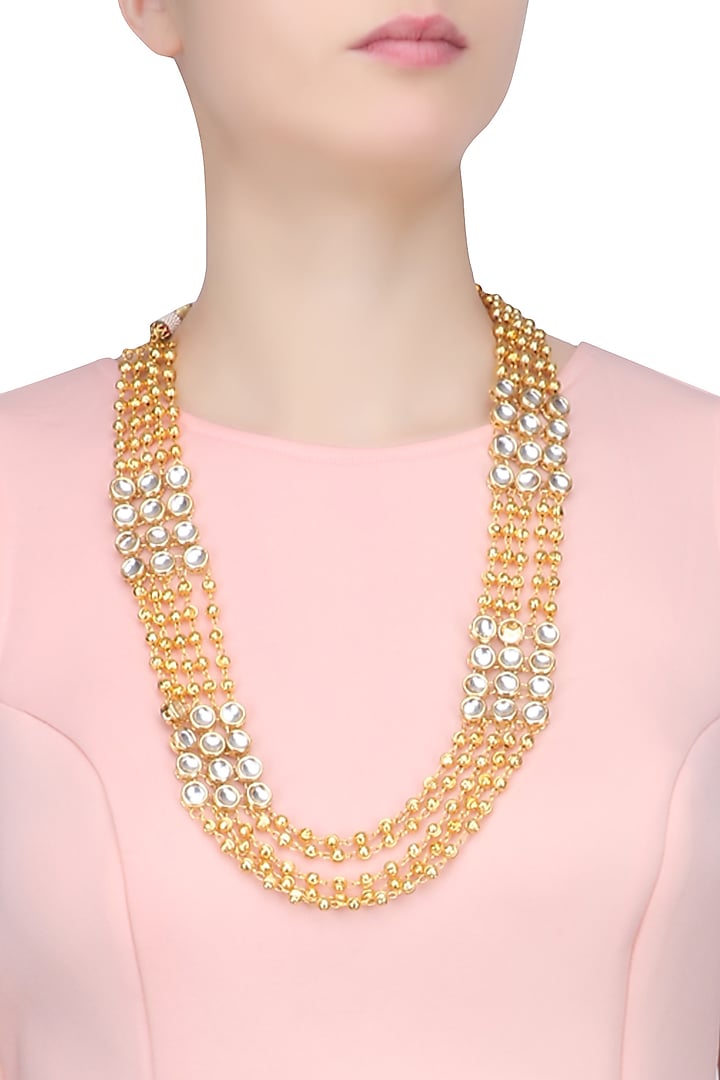 Golden Beads and Kundan Stones Gold Finish String Necklace by Just Shraddha