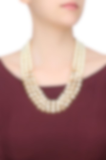 Gold Finish Kundan and Pearl Three String Necklace by Just Shraddha