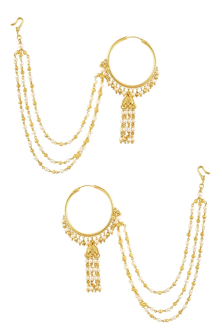 Just Shraddha presents gold finish pearl chain hoop earrings available only at Pernia's Pop Up Shop.