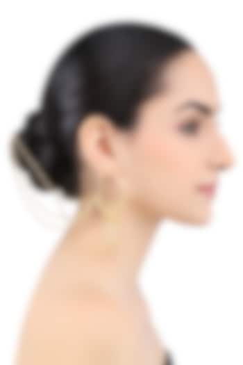Gold Finish Pearl Chain Hoop Earrings by Just Shraddha