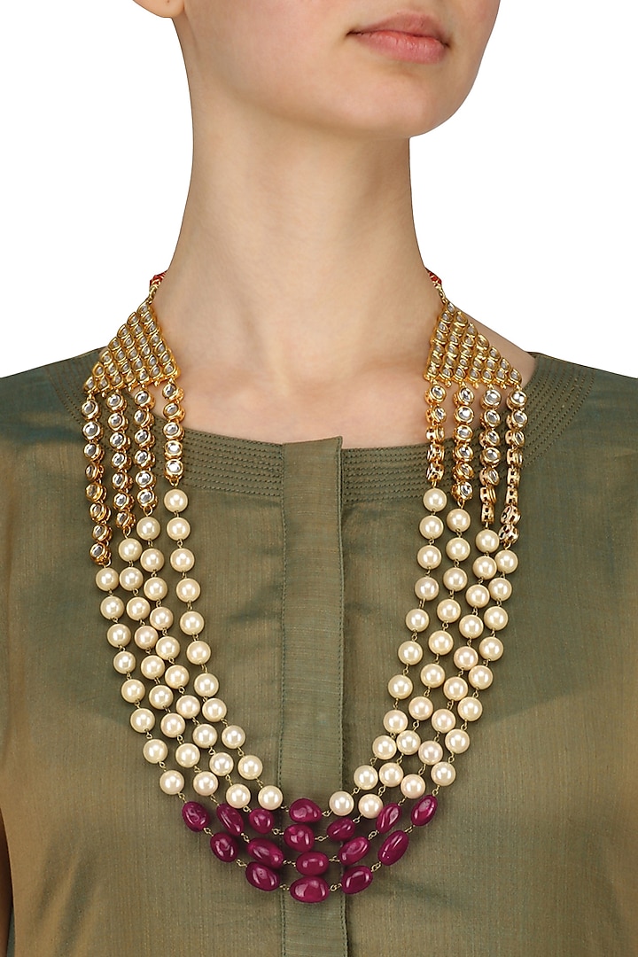 Three Tier Beaded Long Necklace by Just Shraddha