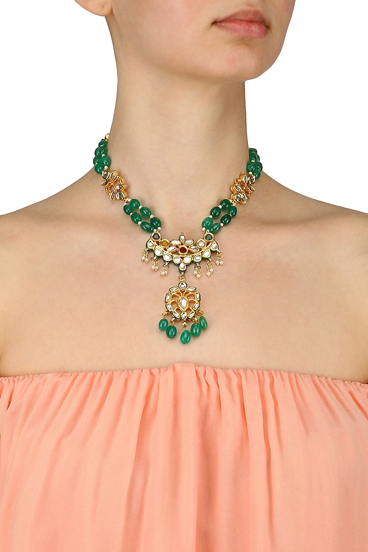 Pearls, Stone and Kundan Studded Long Necklace by Just Shraddha