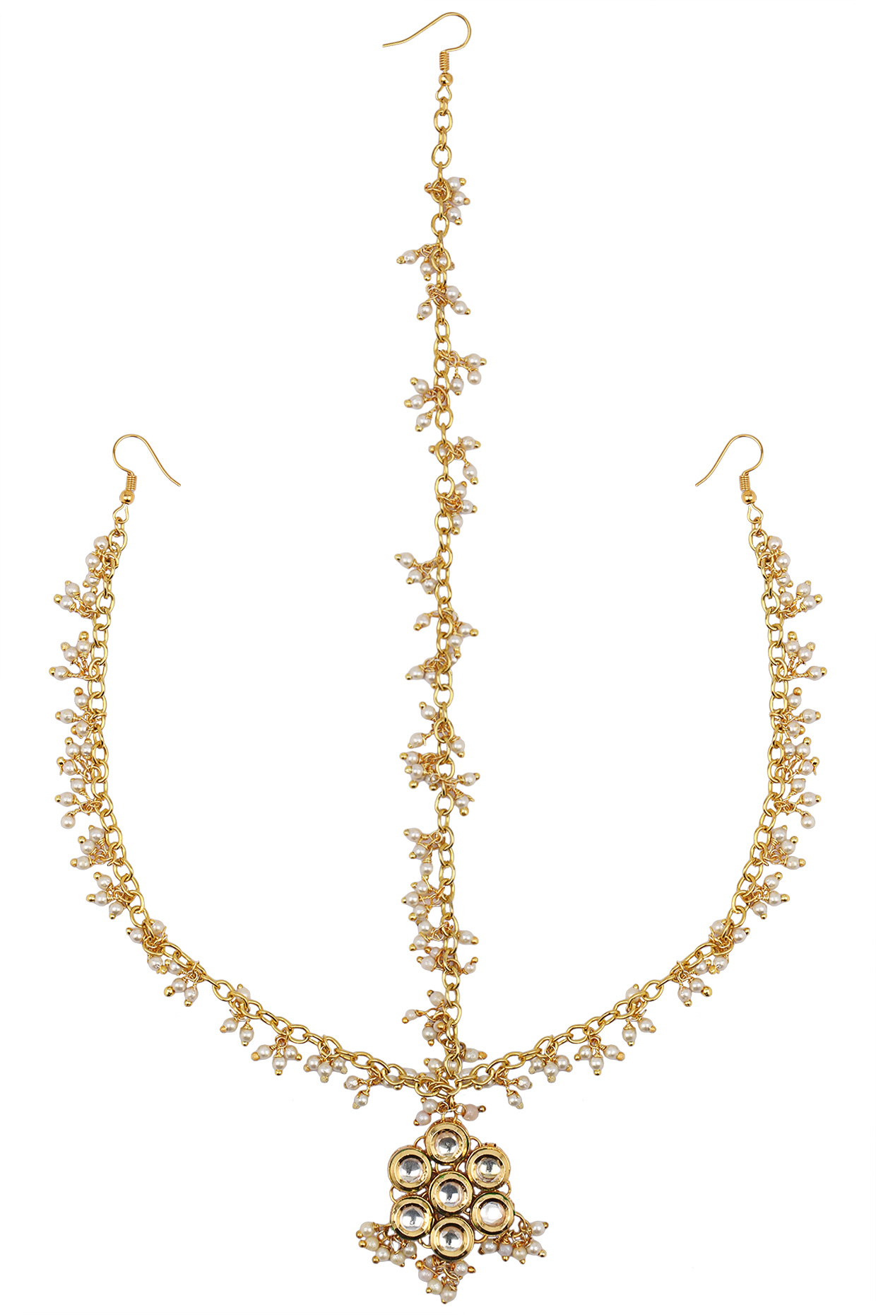 Gold Finish Three String Pearl Matha Patti by Just Shraddha