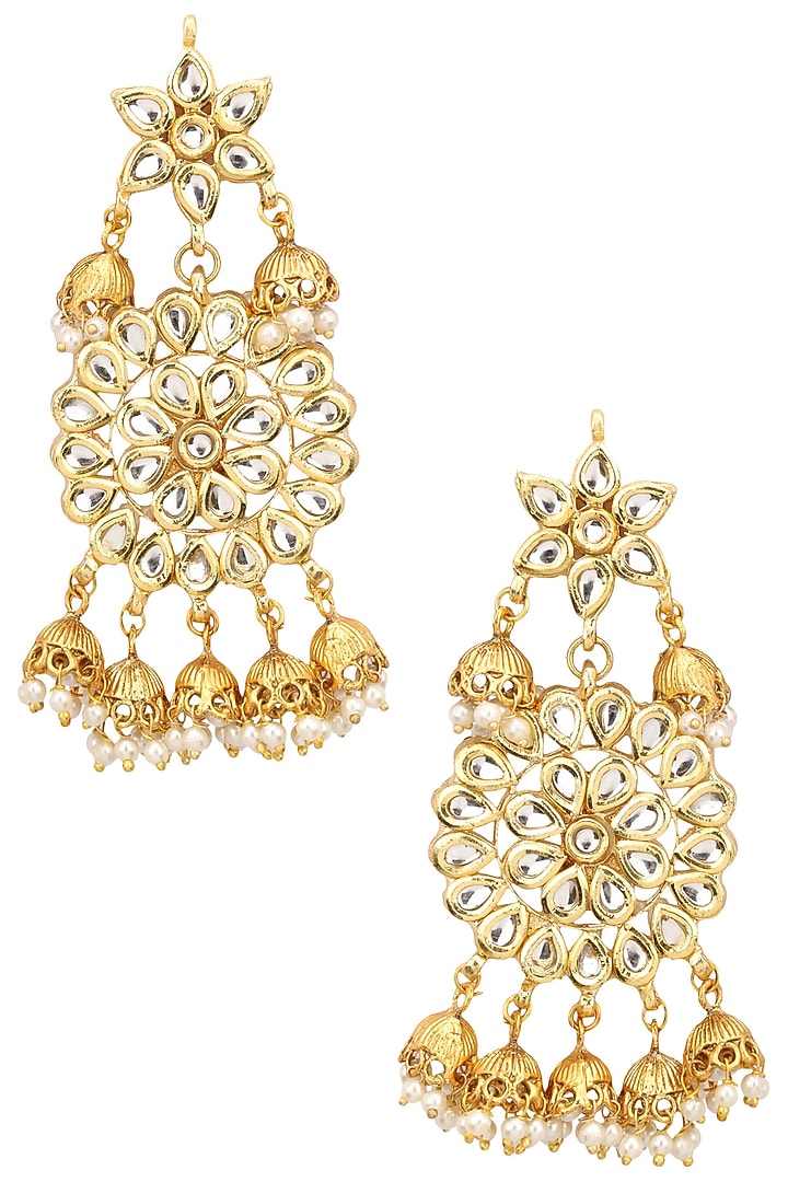 Just Shraddha presents Gold finish kundan and pearl earrings available only at Pernia's Pop Up Shop.