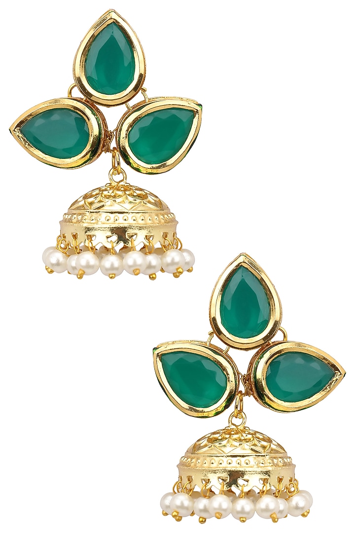 Just Shraddha presents Gold finish blue stone and pearl earrings available only at Pernia's Pop Up Shop.