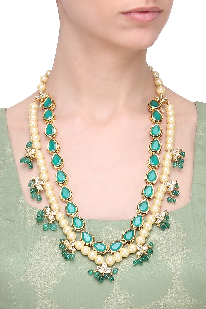 Blue Kundan and Pearl String Necklace by Just Shraddha